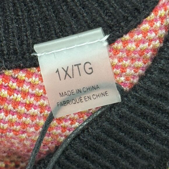 Tahari Pixel Floral Short Sleeve Sweater Blouse Size 1X Teacher Office Chic Art - Picture 7 of 11